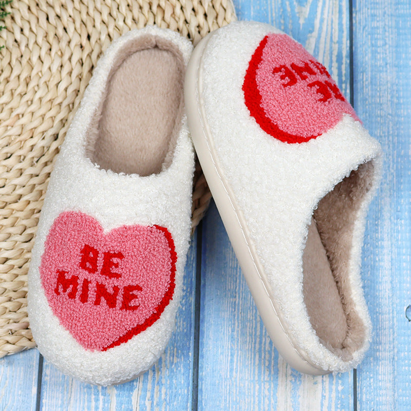 Valentine's Day Love Heart Cotton Slippers Spring AutumnWomen Indoor Slippers Man Cotton Non-Slip Soft Warm Slides Home Shoes Couple Female Simple Plush Slipper